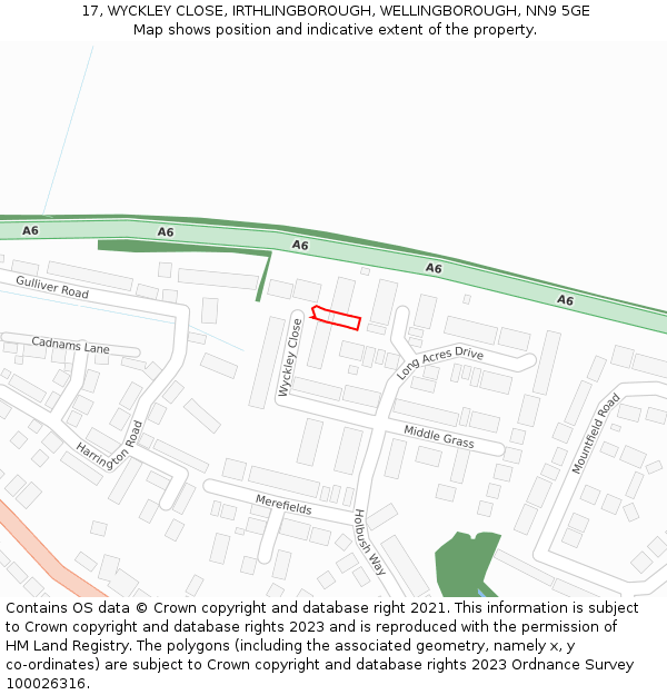 17, WYCKLEY CLOSE, IRTHLINGBOROUGH, WELLINGBOROUGH, NN9 5GE: Location map and indicative extent of plot