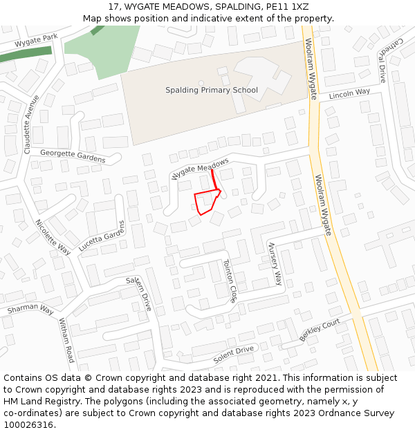 17, WYGATE MEADOWS, SPALDING, PE11 1XZ: Location map and indicative extent of plot