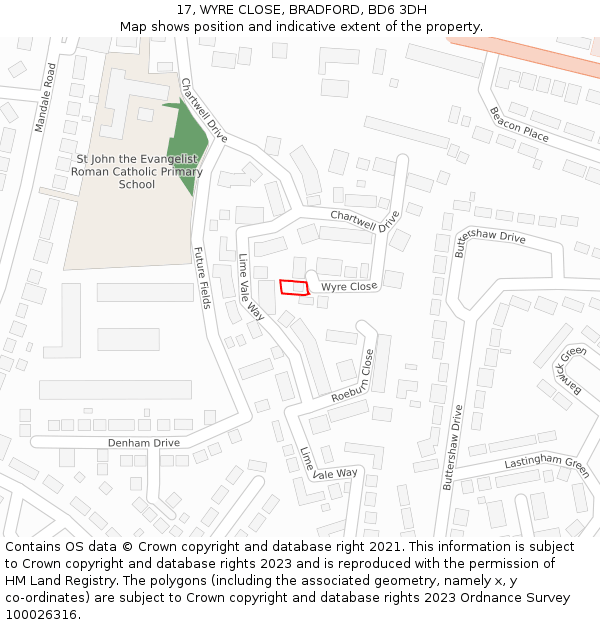 17, WYRE CLOSE, BRADFORD, BD6 3DH: Location map and indicative extent of plot