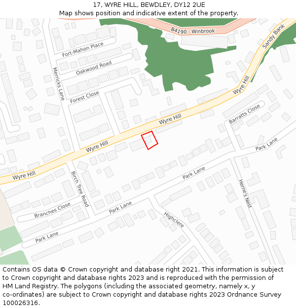 17, WYRE HILL, BEWDLEY, DY12 2UE: Location map and indicative extent of plot