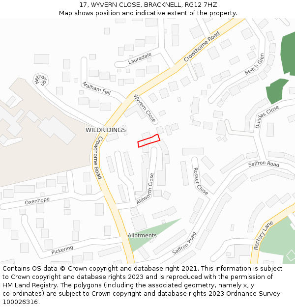 17, WYVERN CLOSE, BRACKNELL, RG12 7HZ: Location map and indicative extent of plot