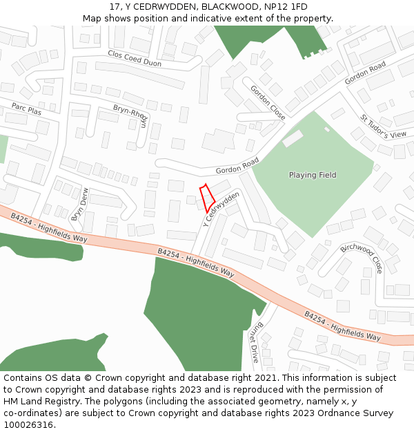 17, Y CEDRWYDDEN, BLACKWOOD, NP12 1FD: Location map and indicative extent of plot