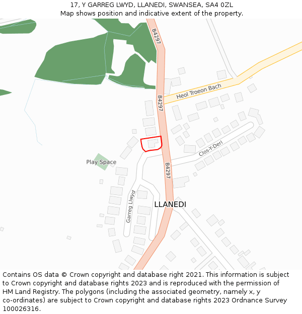 17, Y GARREG LWYD, LLANEDI, SWANSEA, SA4 0ZL: Location map and indicative extent of plot