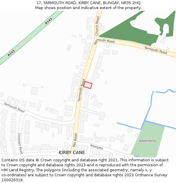 17, YARMOUTH ROAD, KIRBY CANE, BUNGAY, NR35 2HQ: Location map and indicative extent of plot