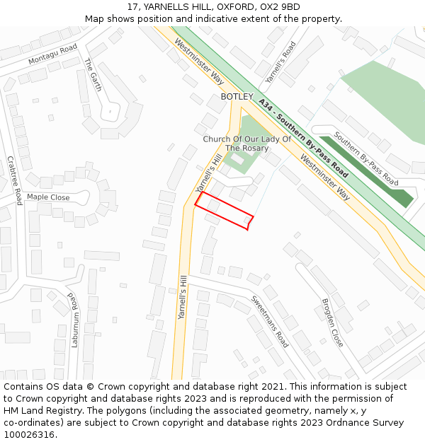 17, YARNELLS HILL, OXFORD, OX2 9BD: Location map and indicative extent of plot