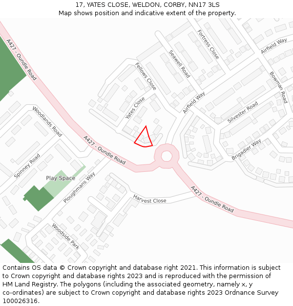 17, YATES CLOSE, WELDON, CORBY, NN17 3LS: Location map and indicative extent of plot