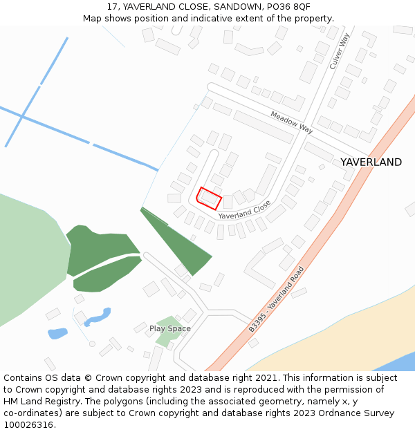 17, YAVERLAND CLOSE, SANDOWN, PO36 8QF: Location map and indicative extent of plot