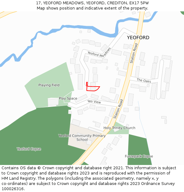 17, YEOFORD MEADOWS, YEOFORD, CREDITON, EX17 5PW: Location map and indicative extent of plot
