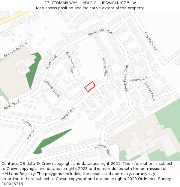 17, YEOMAN WAY, HADLEIGH, IPSWICH, IP7 5HW: Location map and indicative extent of plot