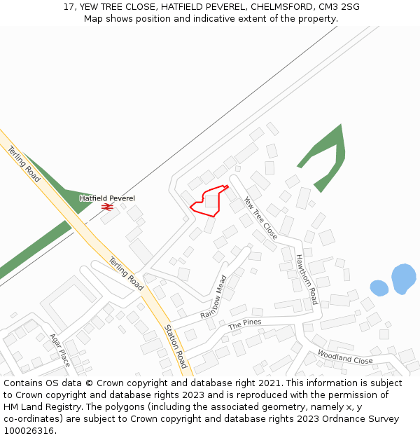 17, YEW TREE CLOSE, HATFIELD PEVEREL, CHELMSFORD, CM3 2SG: Location map and indicative extent of plot