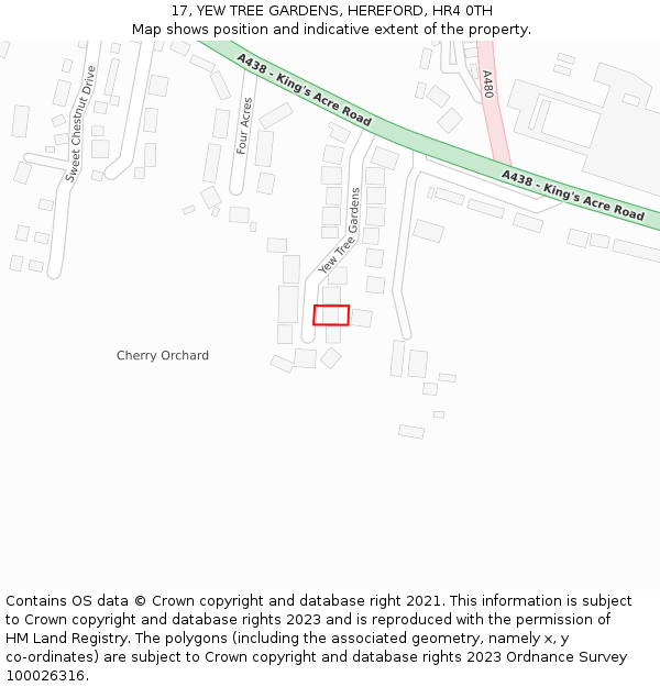 17, YEW TREE GARDENS, HEREFORD, HR4 0TH: Location map and indicative extent of plot