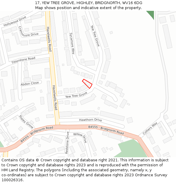 17, YEW TREE GROVE, HIGHLEY, BRIDGNORTH, WV16 6DG: Location map and indicative extent of plot