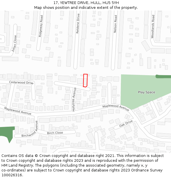 17, YEWTREE DRIVE, HULL, HU5 5YH: Location map and indicative extent of plot