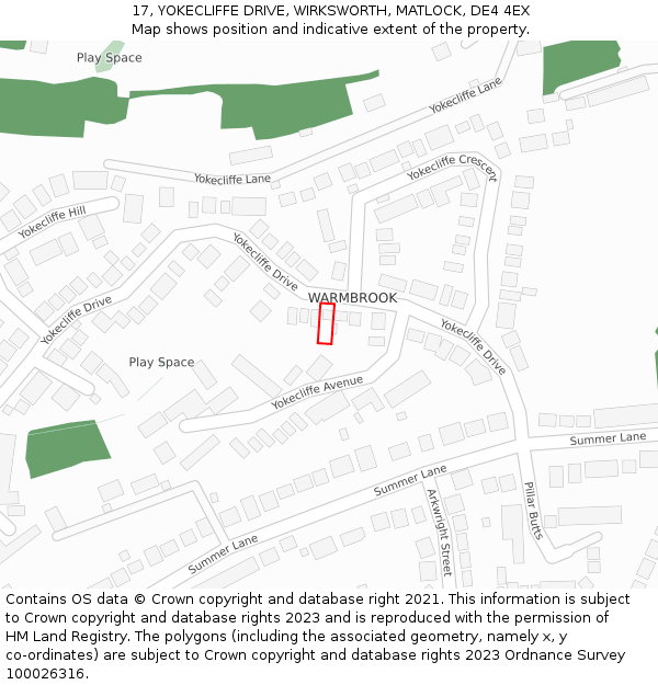 17, YOKECLIFFE DRIVE, WIRKSWORTH, MATLOCK, DE4 4EX: Location map and indicative extent of plot