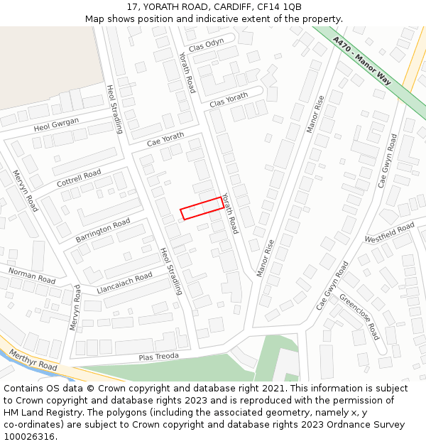 17, YORATH ROAD, CARDIFF, CF14 1QB: Location map and indicative extent of plot