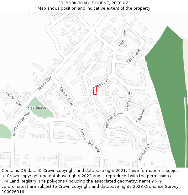 17, YORK ROAD, BOURNE, PE10 0ZF: Location map and indicative extent of plot