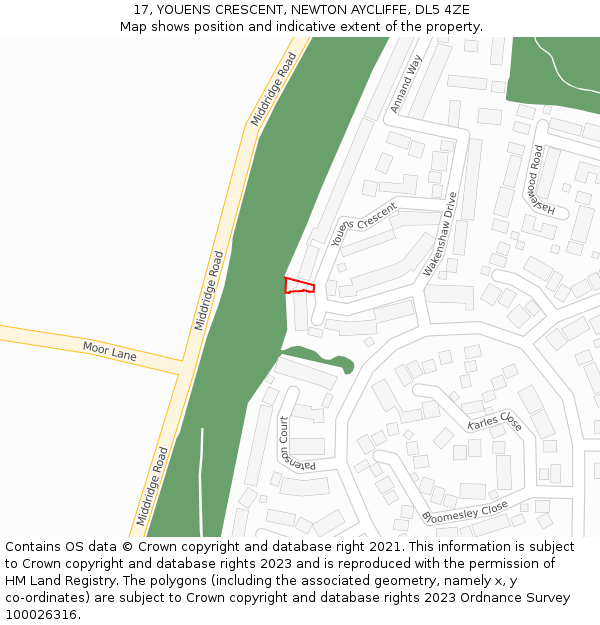 17, YOUENS CRESCENT, NEWTON AYCLIFFE, DL5 4ZE: Location map and indicative extent of plot