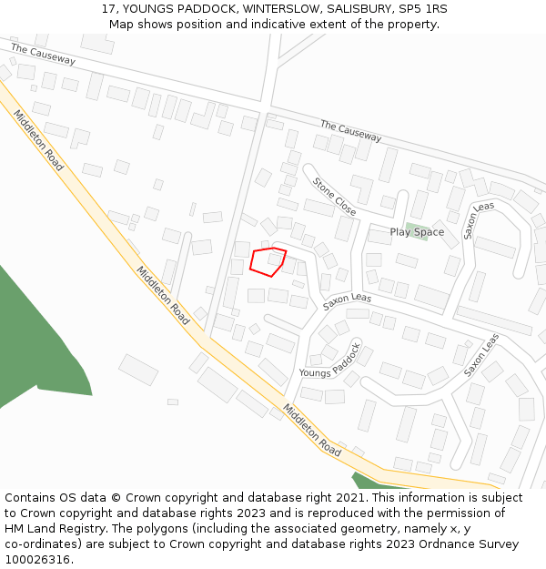 17, YOUNGS PADDOCK, WINTERSLOW, SALISBURY, SP5 1RS: Location map and indicative extent of plot