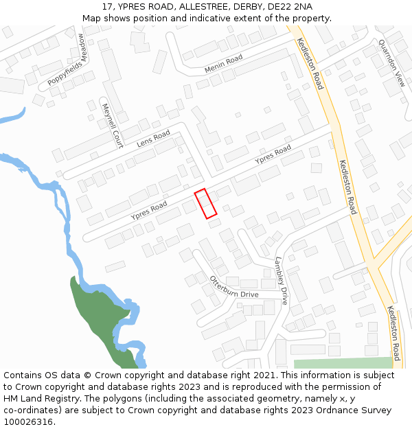 17, YPRES ROAD, ALLESTREE, DERBY, DE22 2NA: Location map and indicative extent of plot