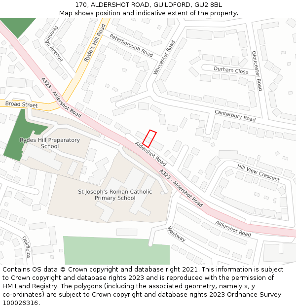 170, ALDERSHOT ROAD, GUILDFORD, GU2 8BL: Location map and indicative extent of plot