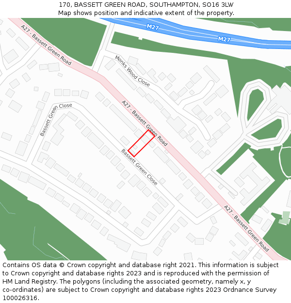 170, BASSETT GREEN ROAD, SOUTHAMPTON, SO16 3LW: Location map and indicative extent of plot