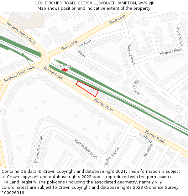 170, BIRCHES ROAD, CODSALL, WOLVERHAMPTON, WV8 2JP: Location map and indicative extent of plot