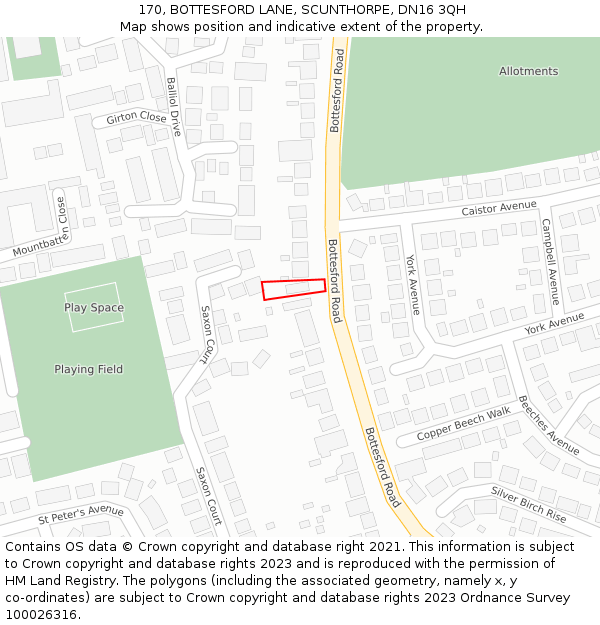 170, BOTTESFORD LANE, SCUNTHORPE, DN16 3QH: Location map and indicative extent of plot