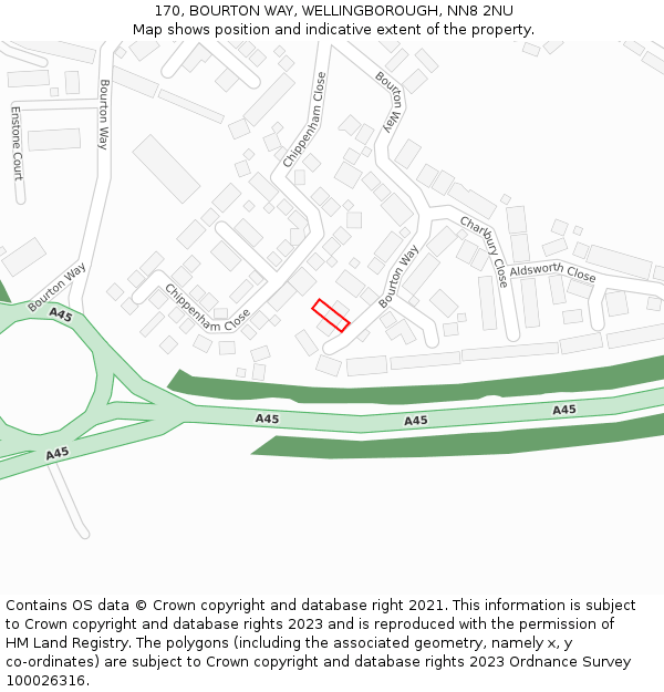 170, BOURTON WAY, WELLINGBOROUGH, NN8 2NU: Location map and indicative extent of plot