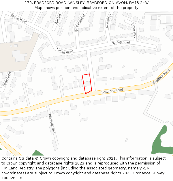 170, BRADFORD ROAD, WINSLEY, BRADFORD-ON-AVON, BA15 2HW: Location map and indicative extent of plot