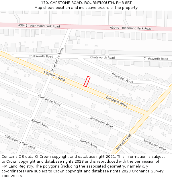 170, CAPSTONE ROAD, BOURNEMOUTH, BH8 8RT: Location map and indicative extent of plot