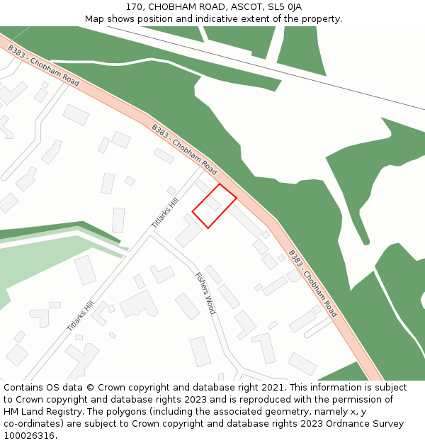 170, CHOBHAM ROAD, ASCOT, SL5 0JA: Location map and indicative extent of plot