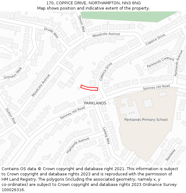 170, COPPICE DRIVE, NORTHAMPTON, NN3 6NG: Location map and indicative extent of plot
