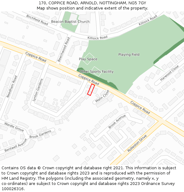 170, COPPICE ROAD, ARNOLD, NOTTINGHAM, NG5 7GY: Location map and indicative extent of plot