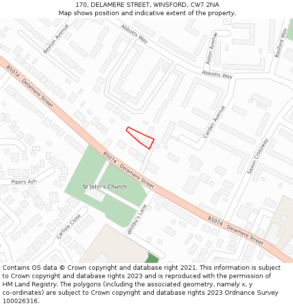 170, DELAMERE STREET, WINSFORD, CW7 2NA: Location map and indicative extent of plot