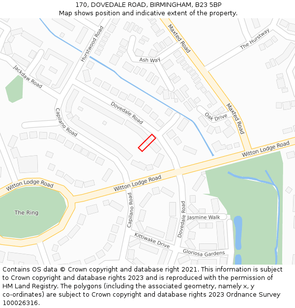 170, DOVEDALE ROAD, BIRMINGHAM, B23 5BP: Location map and indicative extent of plot