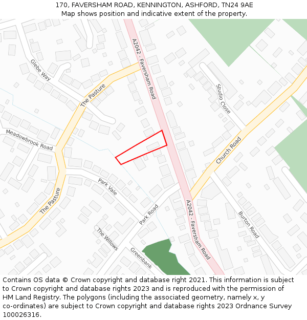 170, FAVERSHAM ROAD, KENNINGTON, ASHFORD, TN24 9AE: Location map and indicative extent of plot