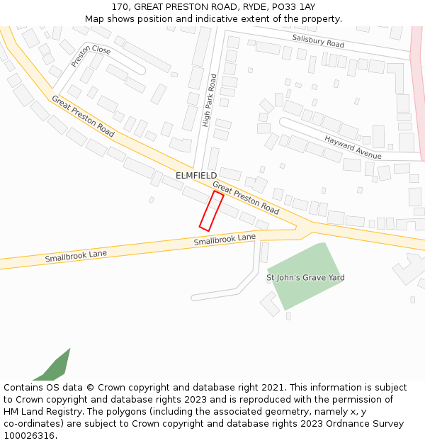 170, GREAT PRESTON ROAD, RYDE, PO33 1AY: Location map and indicative extent of plot