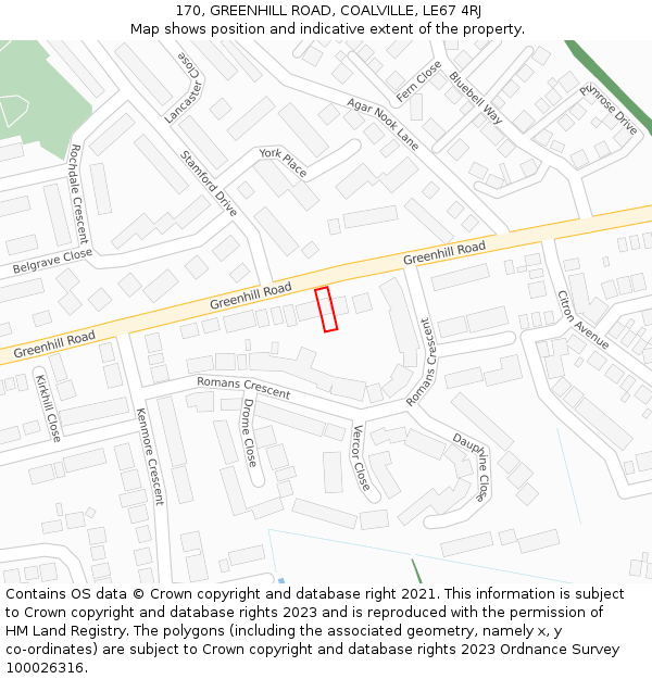 170, GREENHILL ROAD, COALVILLE, LE67 4RJ: Location map and indicative extent of plot