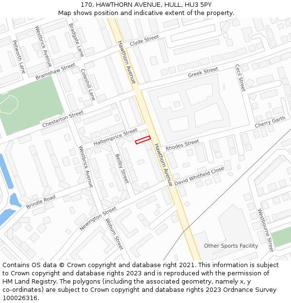 170, HAWTHORN AVENUE, HULL, HU3 5PY: Location map and indicative extent of plot