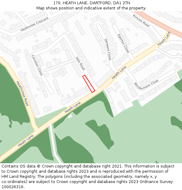 170, HEATH LANE, DARTFORD, DA1 2TN: Location map and indicative extent of plot