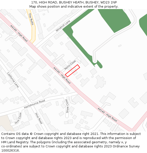 170, HIGH ROAD, BUSHEY HEATH, BUSHEY, WD23 1NP: Location map and indicative extent of plot