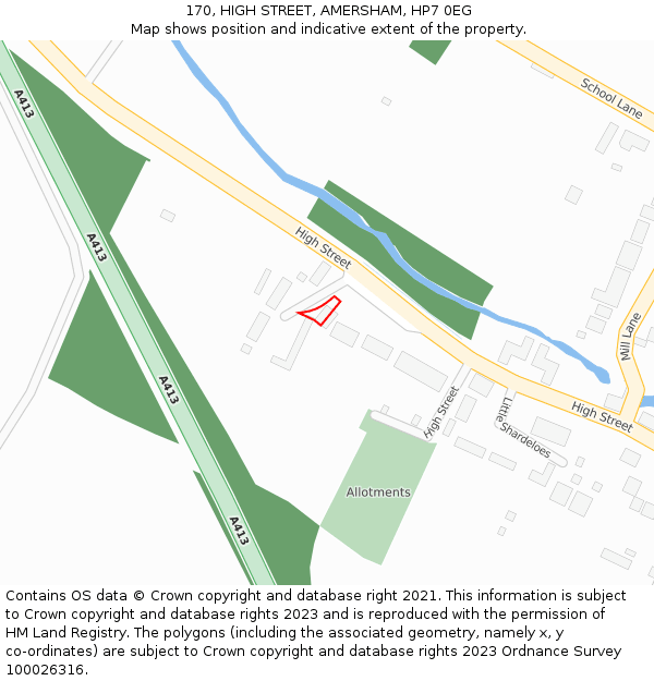 170, HIGH STREET, AMERSHAM, HP7 0EG: Location map and indicative extent of plot