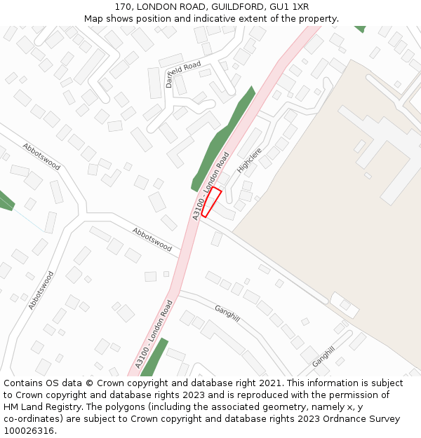 170, LONDON ROAD, GUILDFORD, GU1 1XR: Location map and indicative extent of plot