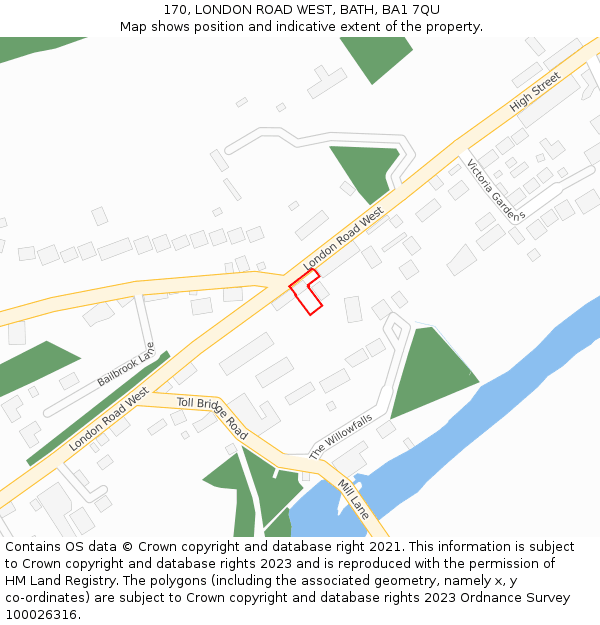 170, LONDON ROAD WEST, BATH, BA1 7QU: Location map and indicative extent of plot