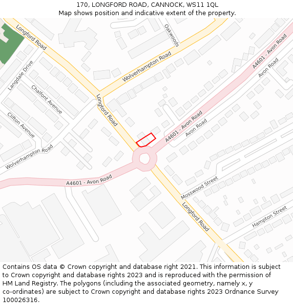 170, LONGFORD ROAD, CANNOCK, WS11 1QL: Location map and indicative extent of plot