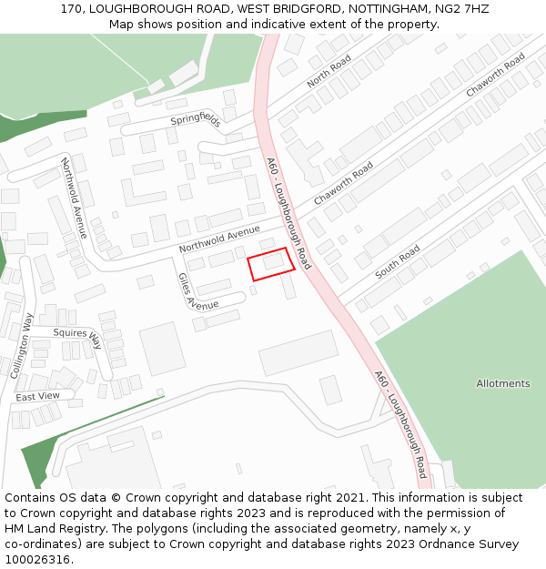 170, LOUGHBOROUGH ROAD, WEST BRIDGFORD, NOTTINGHAM, NG2 7HZ: Location map and indicative extent of plot