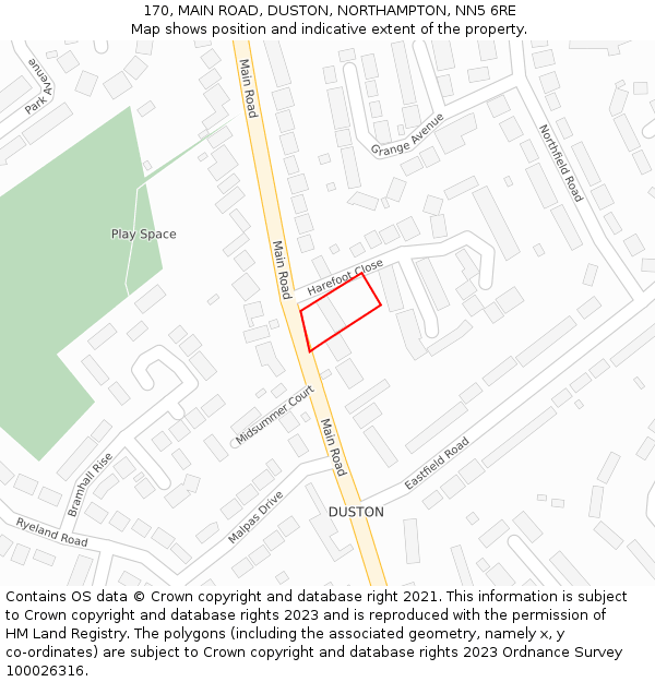 170, MAIN ROAD, DUSTON, NORTHAMPTON, NN5 6RE: Location map and indicative extent of plot