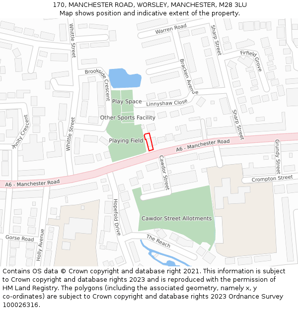 170, MANCHESTER ROAD, WORSLEY, MANCHESTER, M28 3LU: Location map and indicative extent of plot