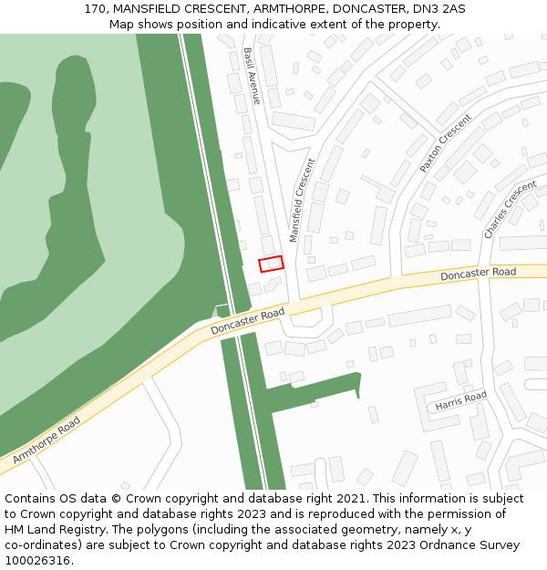 170, MANSFIELD CRESCENT, ARMTHORPE, DONCASTER, DN3 2AS: Location map and indicative extent of plot
