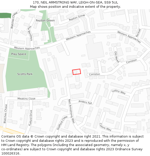 170, NEIL ARMSTRONG WAY, LEIGH-ON-SEA, SS9 5UL: Location map and indicative extent of plot